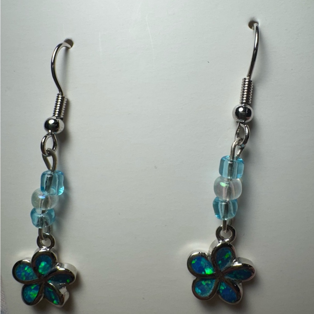 Silver and Blue Butterfly Dangle Earrings - Picture 3 of 3